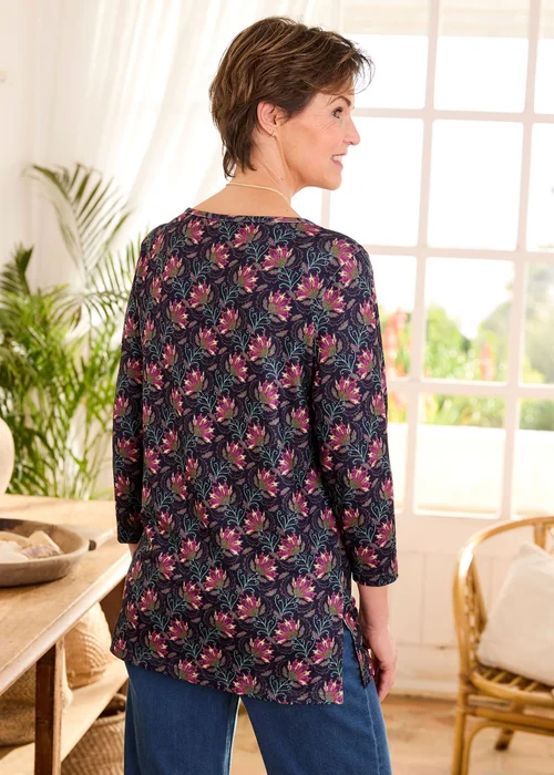 Cotton Traders Navy Printed Soft Touch Tunic - 14 Image 3