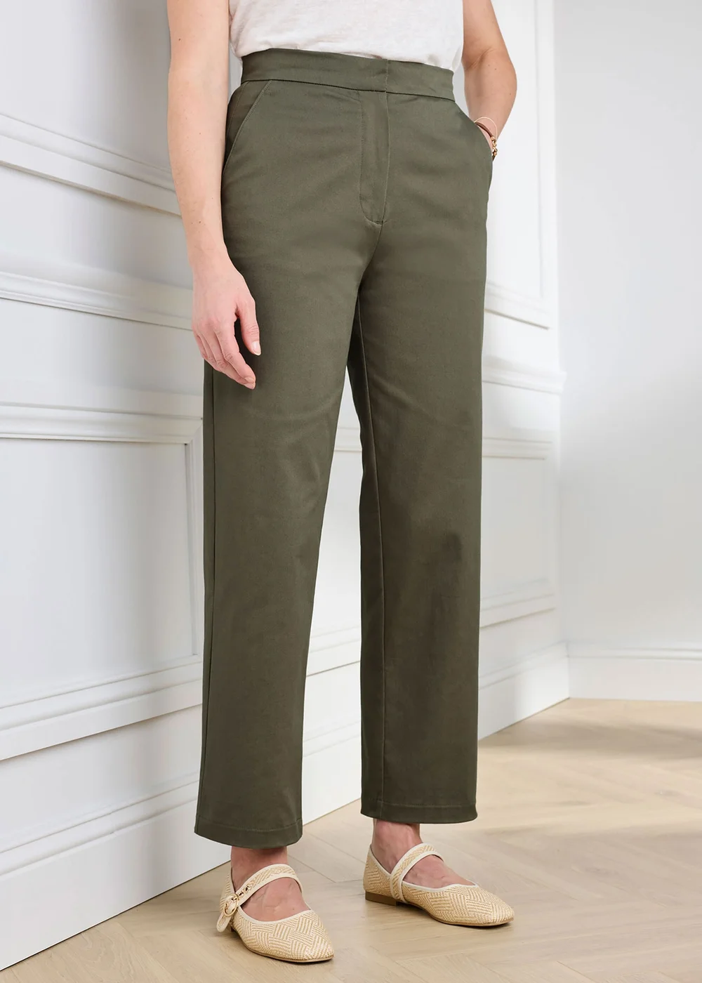 Cotton Traders Dark Forest Ankle Grazer Chino Trouser - 14/L29 Image 1
