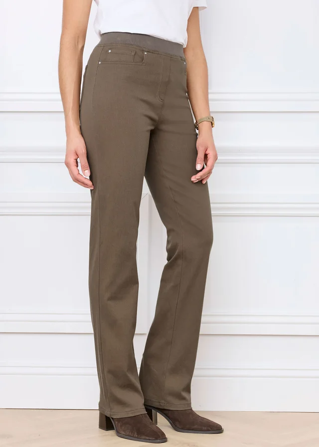 Cotton Traders Dark Brown Premium Pull-On Twill Straight Leg Jeans