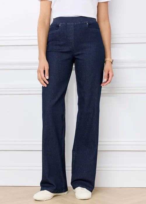 Cotton Traders Dark Denim Premium Pull On Wide Leg Jeans - 10/L29 Image 2