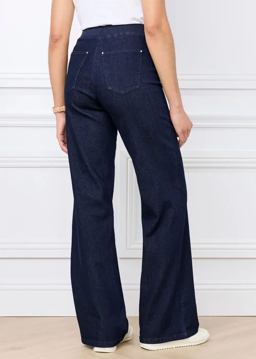 Cotton Traders Dark Denim Premium Pull On Wide Leg Jeans - 10/L29 Image 3