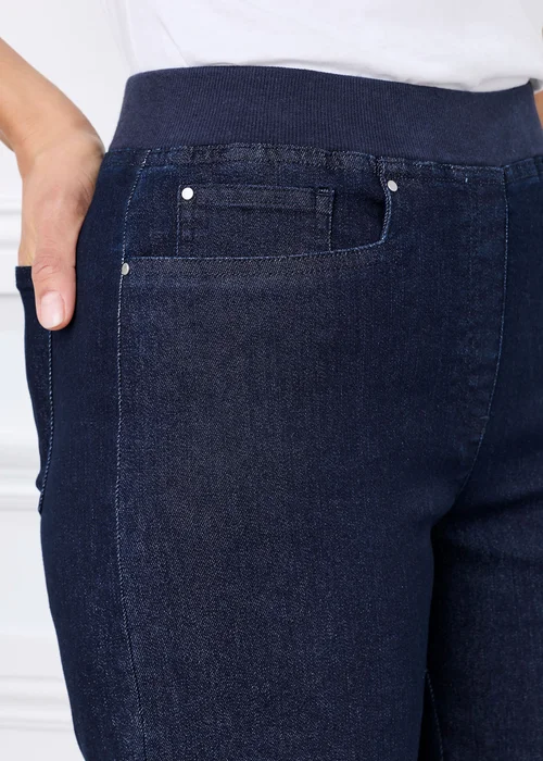 Cotton Traders Dark Denim Premium Pull On Wide Leg Jeans - 10/L29 Image 4
