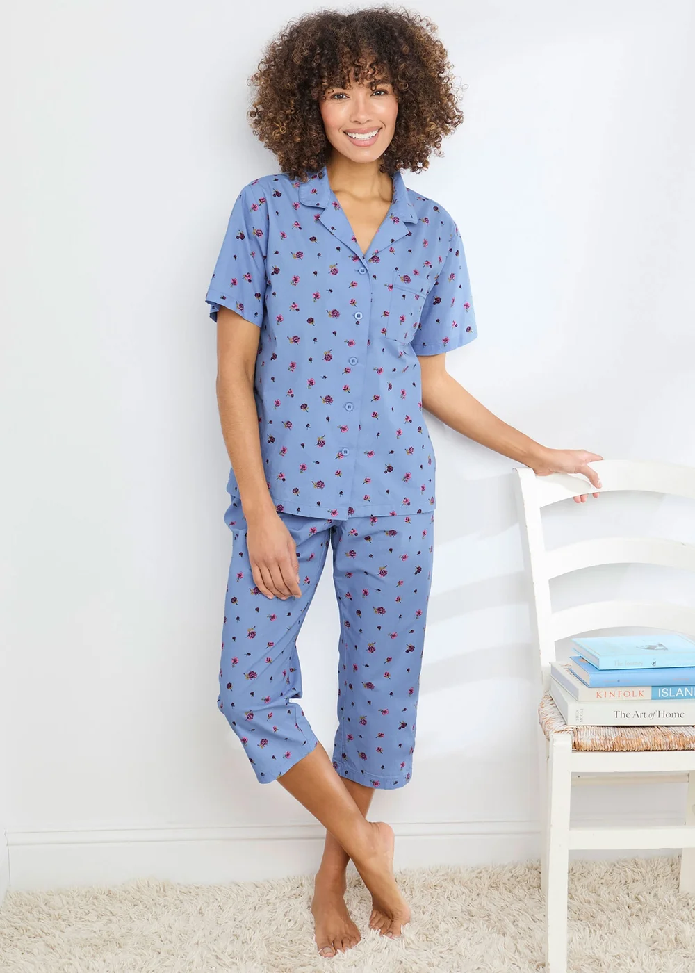 Cotton Traders Cornflower Blue Cotton Woven Cropped PJ Set - 24 Image 1