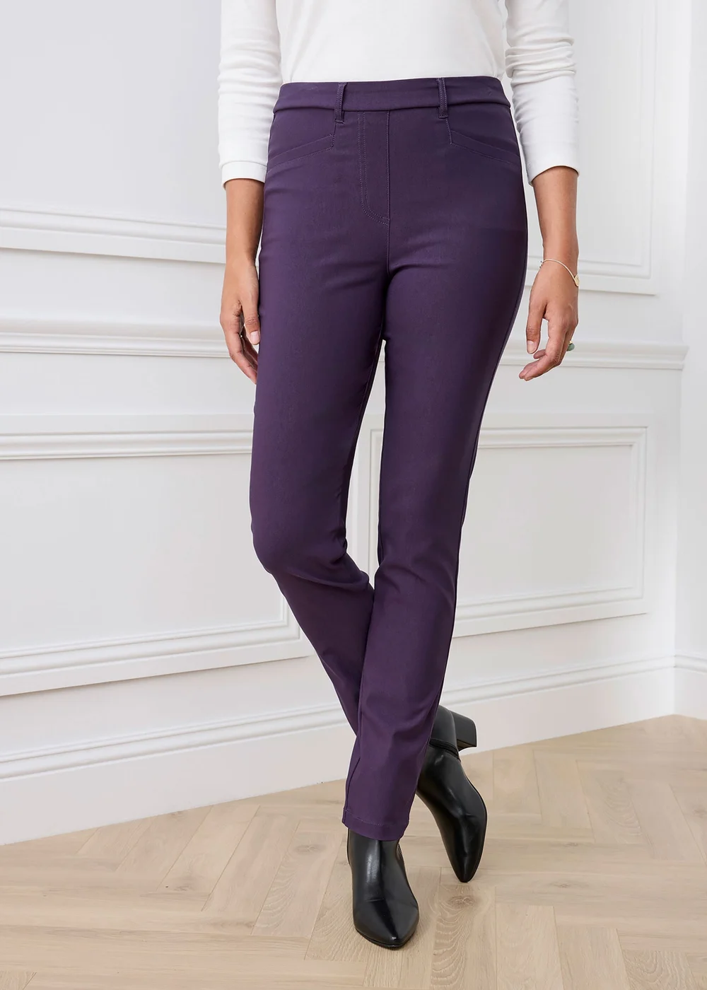 Cotton Traders Amethyst Super Stretchy Pull On Slim Leg Trousers - 16/L29 Image 2