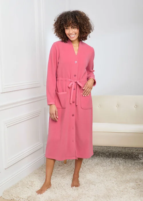 Cotton Traders Vintage Pink Fleece Tie Waist Dressing Gown - 14-16 Image 1