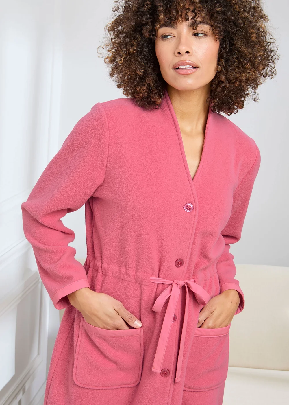 Cotton Traders Vintage Pink Fleece Tie Waist Dressing Gown - 14-16 Image 3