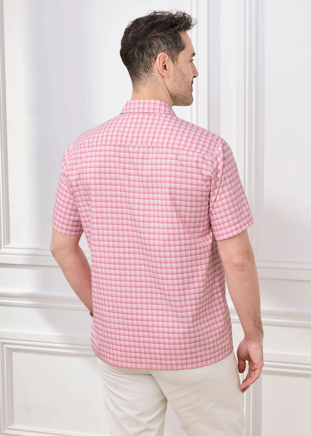 Cotton Traders Vintage Pink Short Sleeve Classic Check Soft Touch Shirt - 3XL Image 3