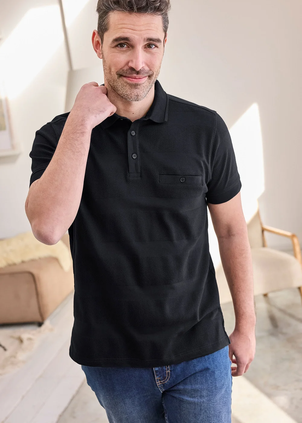 Cotton Traders Black Textured Luxury Polo Shirt - 2XL Image 2