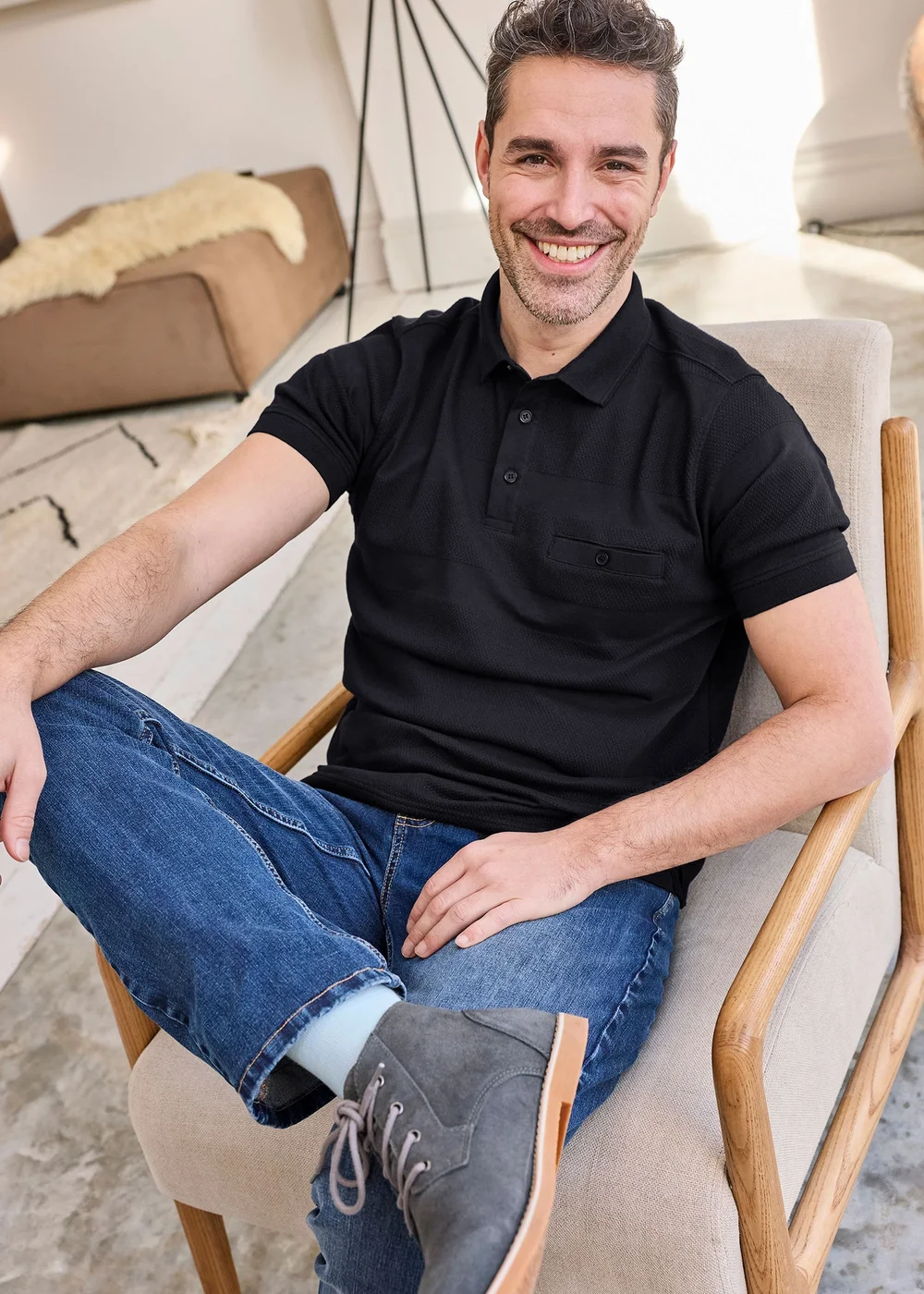 Cotton Traders Black Textured Luxury Polo Shirt - 2XL Image 1