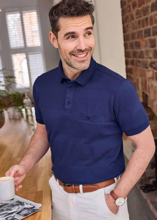 Cotton Traders Marine Textured Luxury Polo Shirt