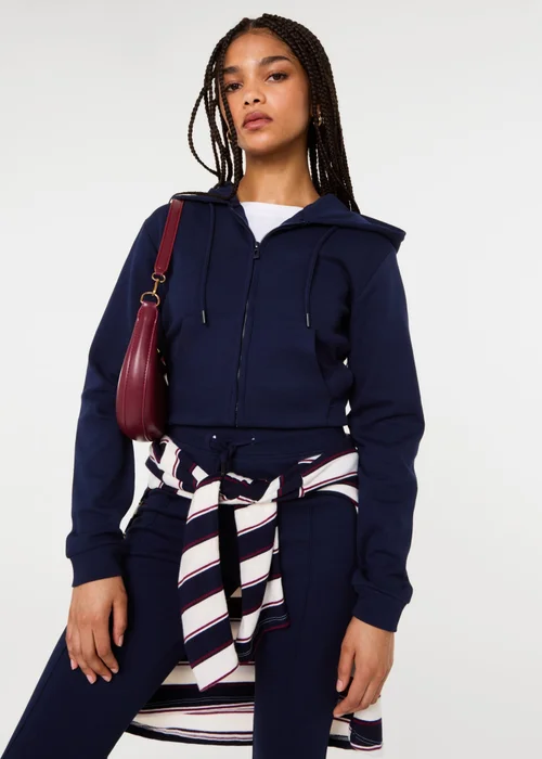Pink Vanilla Navy Zip Up Cropped Hoodie - L Image 1