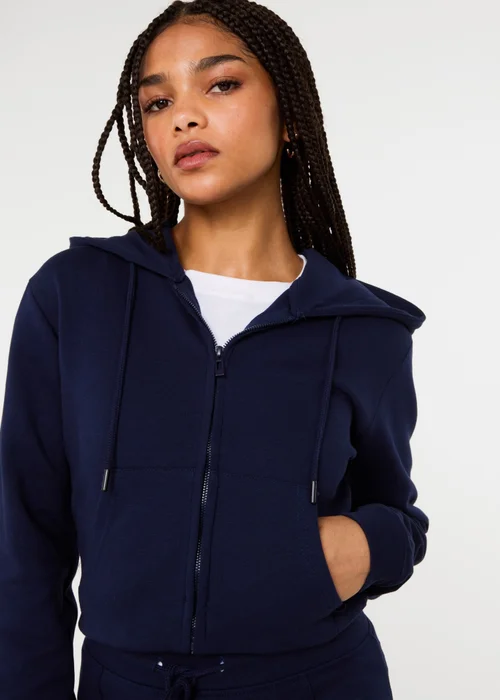 Pink Vanilla Navy Zip Up Cropped Hoodie - L Image 4