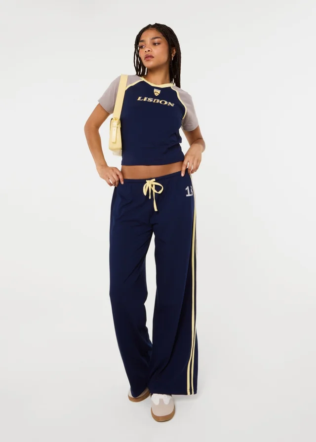 Pink Vanilla Navy Lisbon Wide Leg Trousers