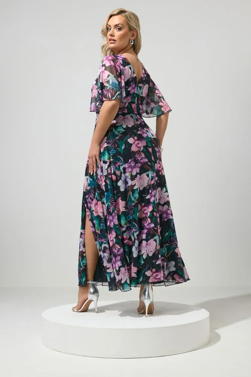 Yours London Curve Black Tropical Mesh Maxi Dress - 20 Image 4