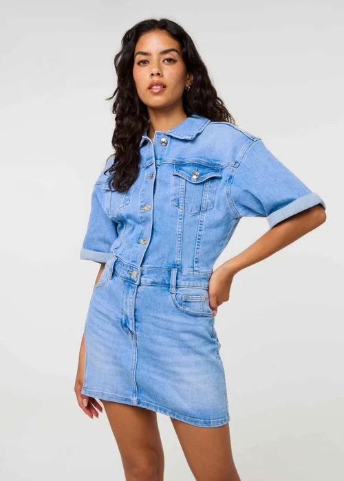 Pink Vanilla Blue Denim Wash Shirt Mini Dress - 10 Image 2