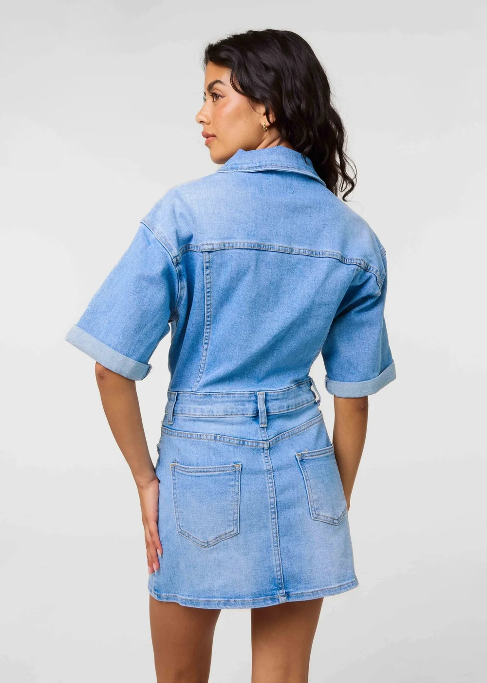 Pink Vanilla Blue Denim Wash Shirt Mini Dress - 10 Image 4