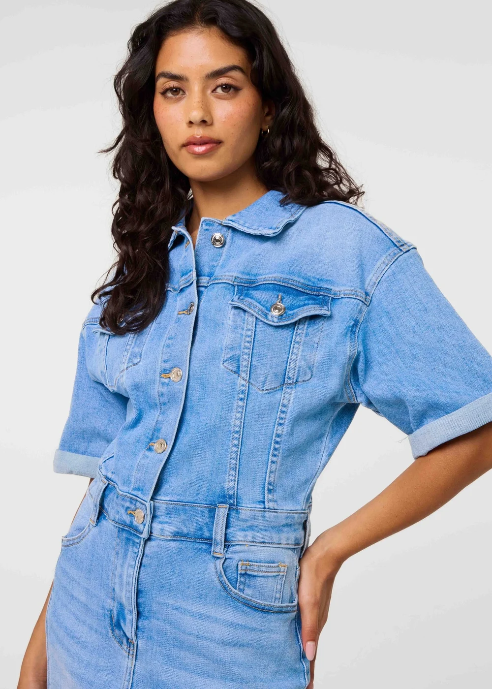 Pink Vanilla Blue Denim Wash Shirt Mini Dress - 10 Image 3