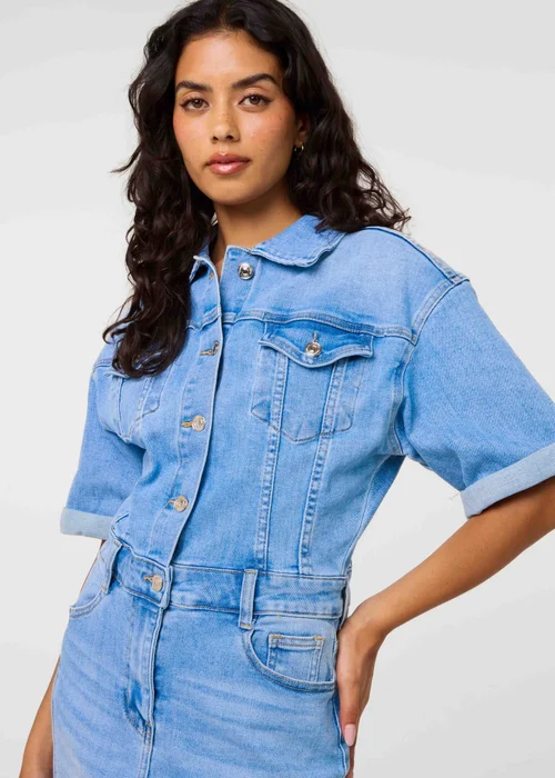 Pink Vanilla Blue Denim Wash Shirt Mini Dress - 10 Image 3