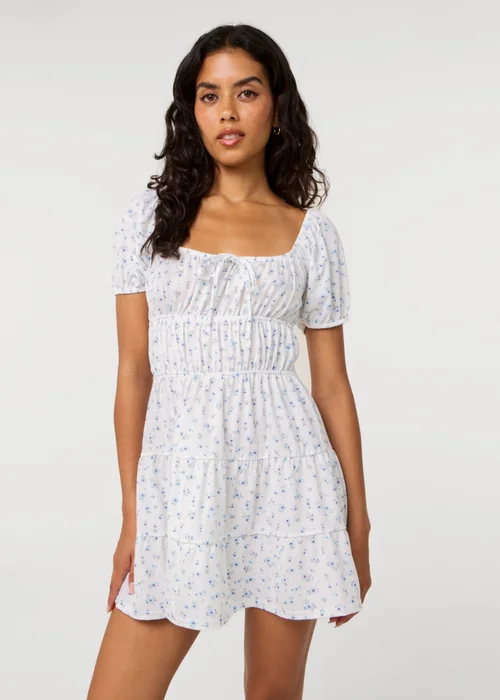 Pink Vanilla Ivory Jersey Cap Sleeve Ditsy Smock Dress - M Image 2