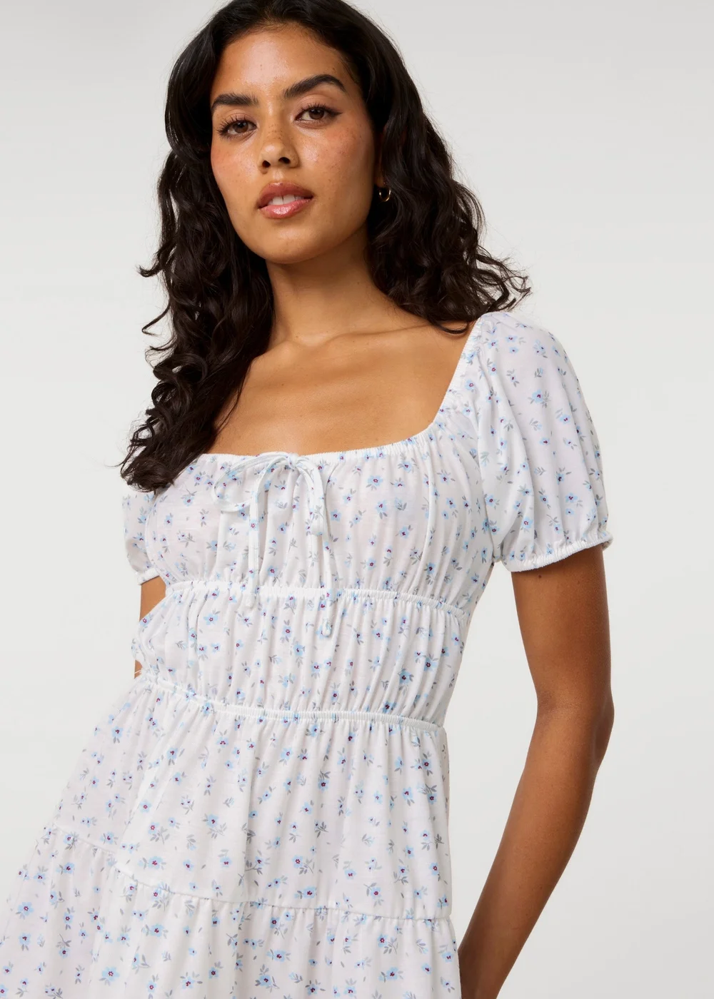 Pink Vanilla Ivory Jersey Cap Sleeve Ditsy Smock Dress - M Image 3