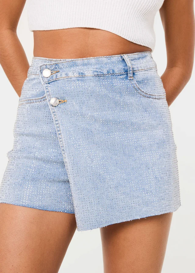Pink Vanilla Blue Diamante Denim Skort