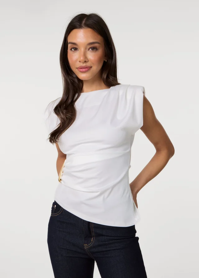 Pink Vanilla Ivory Shoulder Pad With Buckle Jersey Top