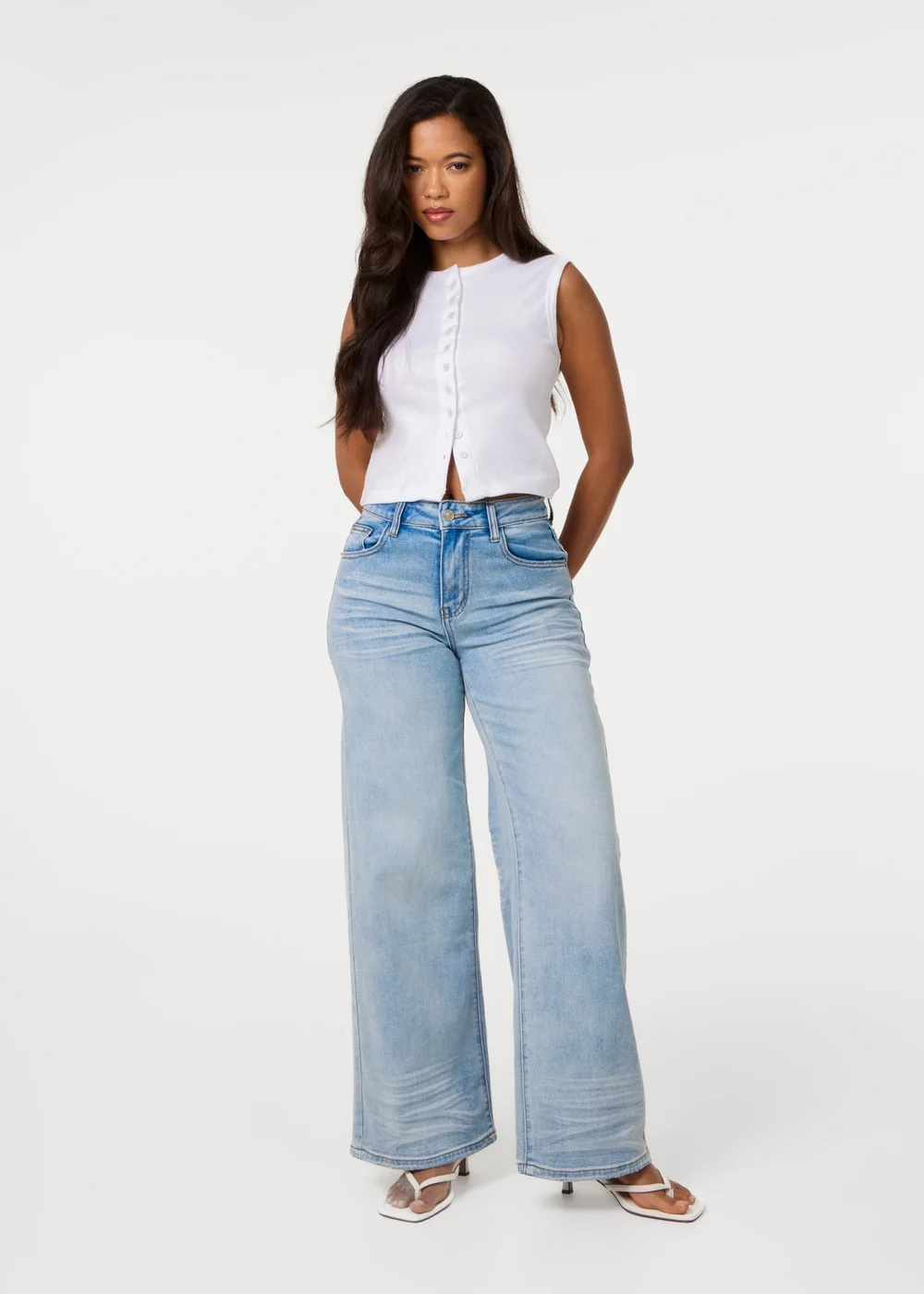 Pink Vanilla Blue Whisker Wide Leg Jeans - XS Image 1