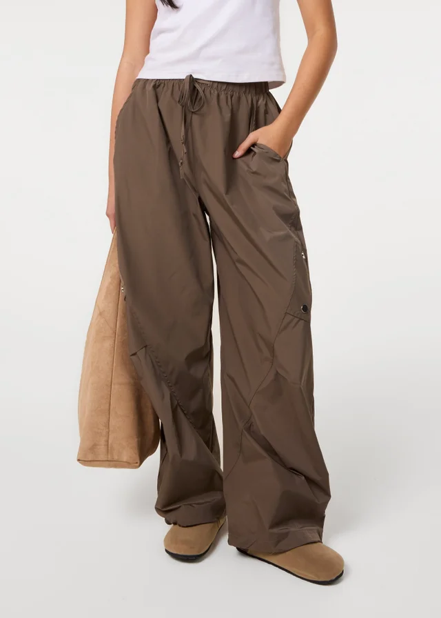 Pink Vanilla Khaki Pocket Detail Wide Leg Cargo Trousers