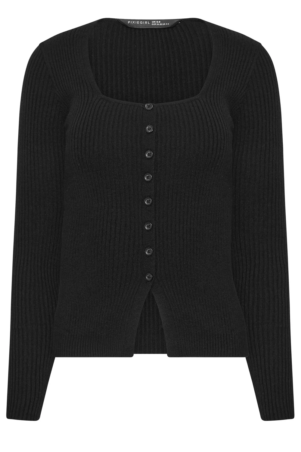 PixieGirl Petite Black Ribbed Button Scoop Neck Jumper - 12-14 Image 5