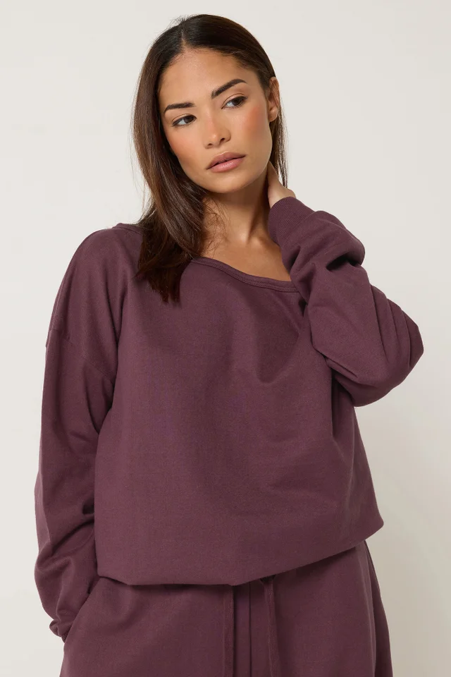 PixieGirl Petite Purple Plum Off Shoulder Sweatshirt