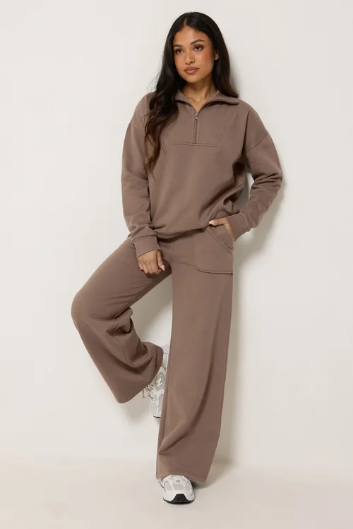 PixieGirl Petite Mocha Brown Funnel Neck Half Zip Sweatshirt - 12 Image 3