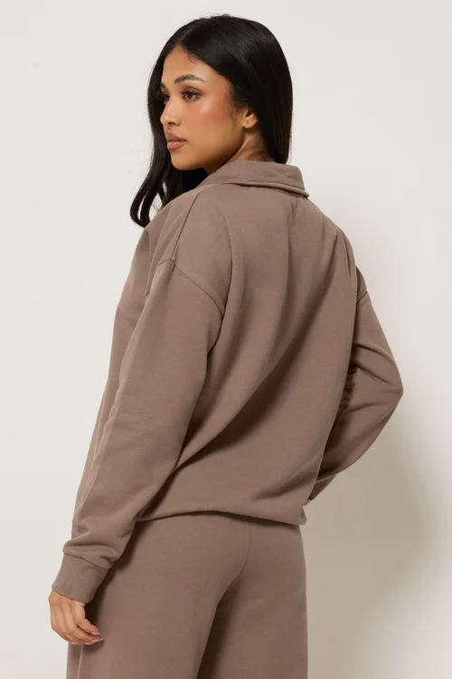 PixieGirl Petite Mocha Brown Funnel Neck Half Zip Sweatshirt - 12 Image 4
