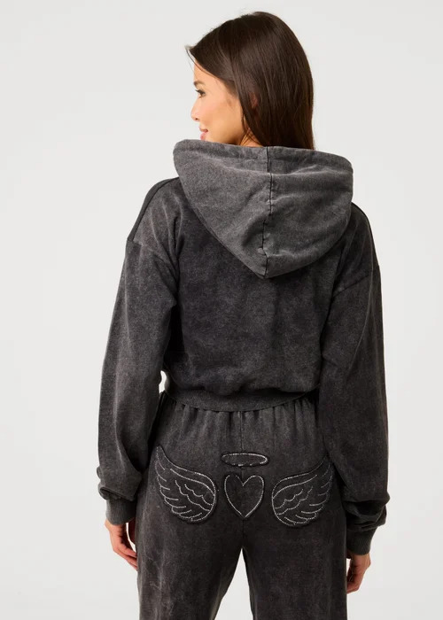 Pink Vanilla Black Halo Diamante Heart Zip Up Hoodie - L Image 4