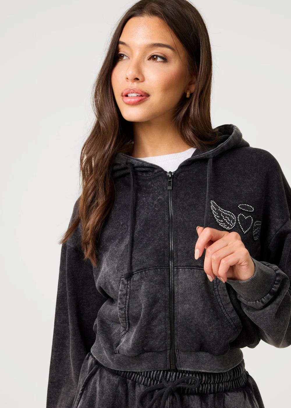 Pink Vanilla Black Halo Diamante Heart Zip Up Hoodie - L Image 3