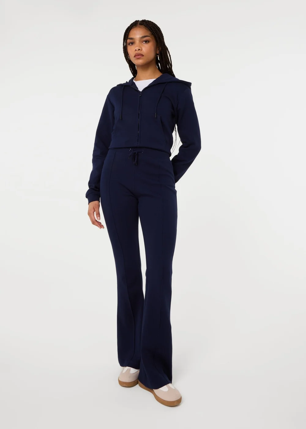 Pink Vanilla Navy Pin Tuck Jersey Flares - L Image 1