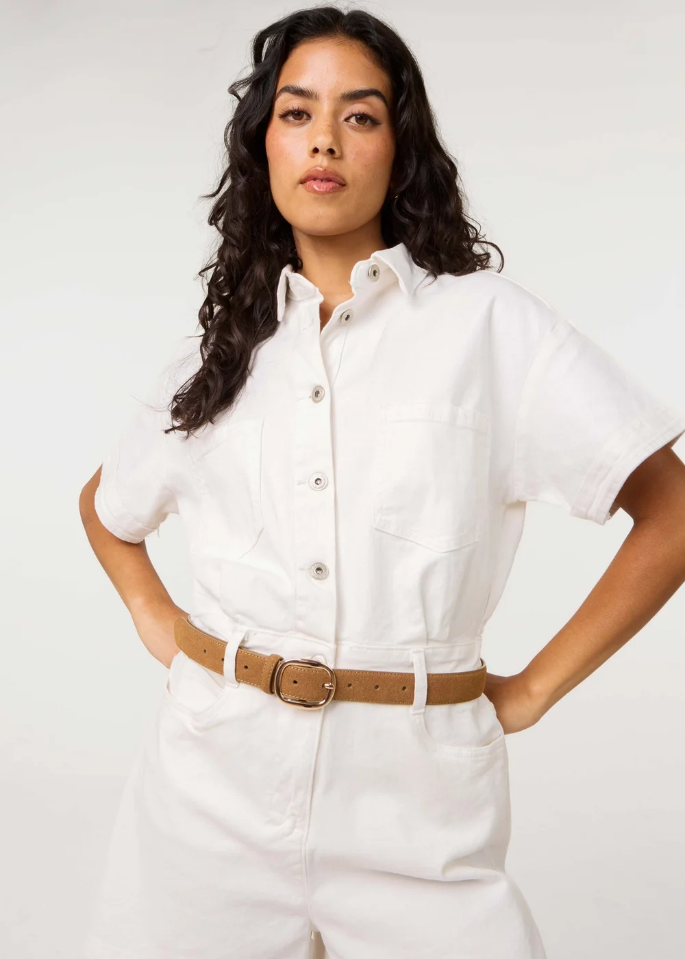 Pink Vanilla White Pocket Detail Denim Playsuit - 10 Image 3