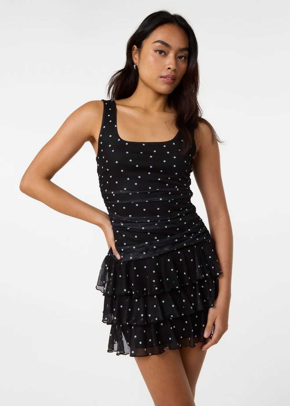 Pink Vanilla Black Polka Dot Square Neck Mesh Dress - L Image 2