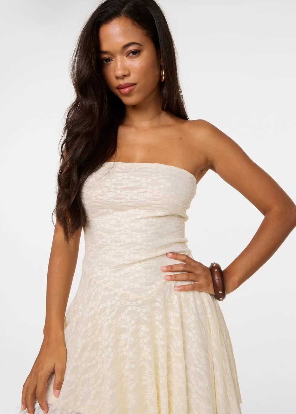 Pink Vanilla Cream Lace Asymmetric Mini Dress - L Image 3