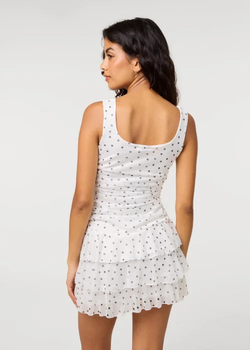 Pink Vanilla Ivory Polka Dot Square Neck Mesh Dress - M Image 4