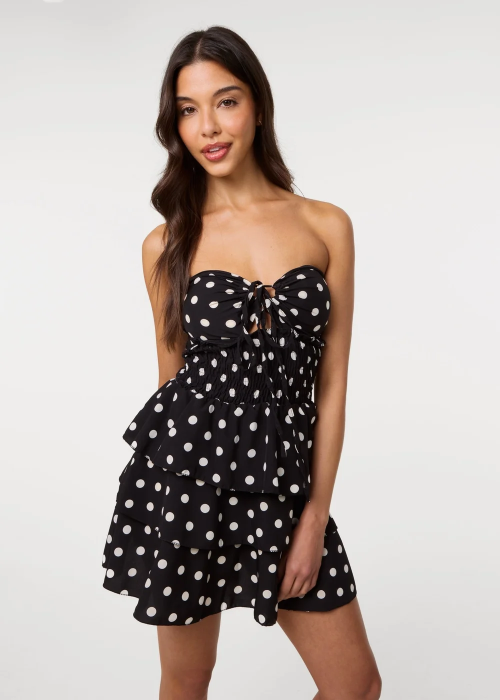 Pink Vanilla Black Polka Dot Print Bandeau Dress - One Size Image 2