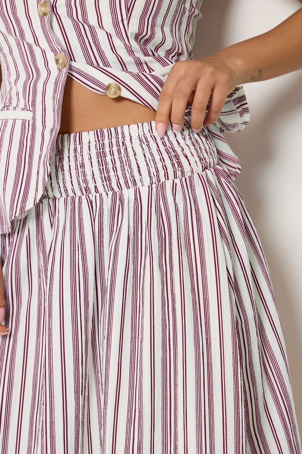 PixieGirl Petite Burgundy Red Stripe Maxi Skirt - 10 Image 4