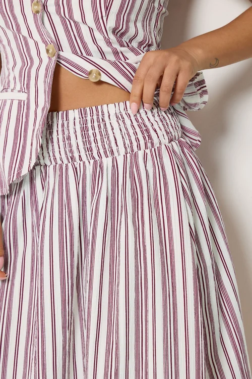 PixieGirl Petite Burgundy Red Stripe Maxi Skirt - 10 Image 4
