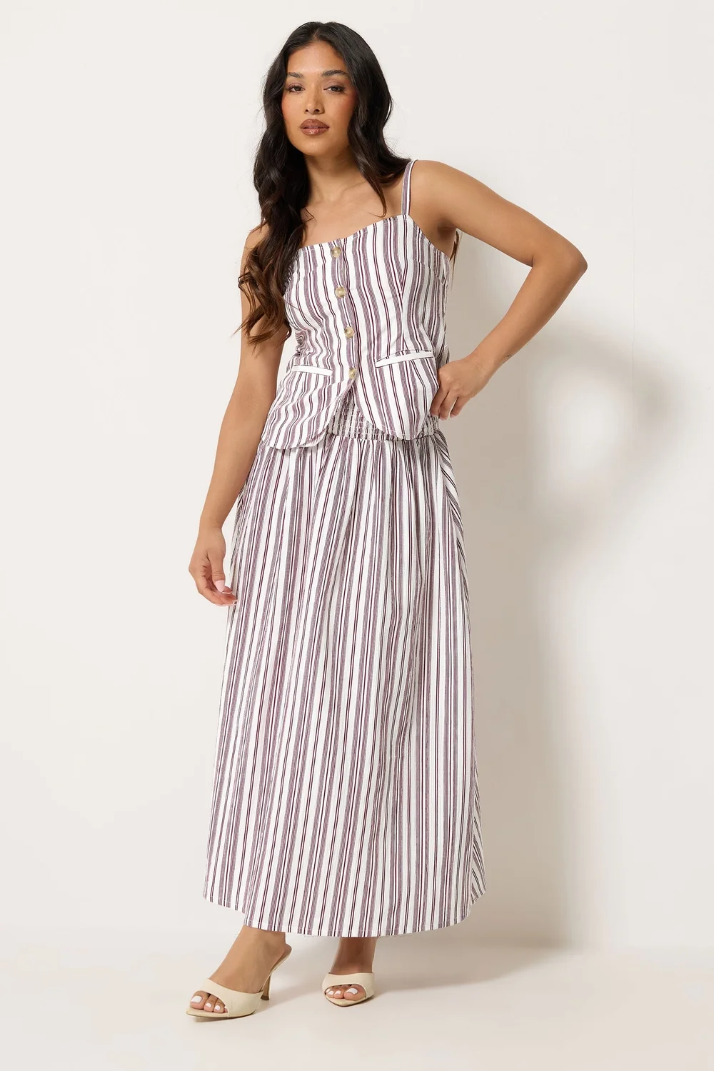 PixieGirl Petite Burgundy Red Stripe Maxi Skirt - 10 Image 1