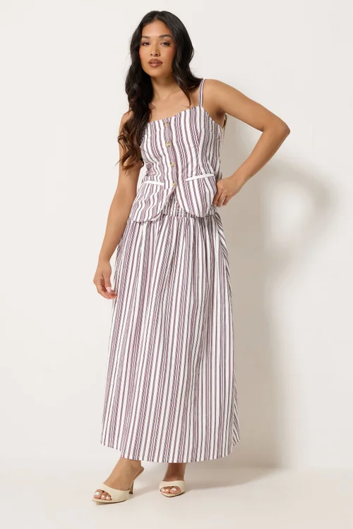 PixieGirl Petite Burgundy Red Stripe Maxi Skirt - 10 Image 1