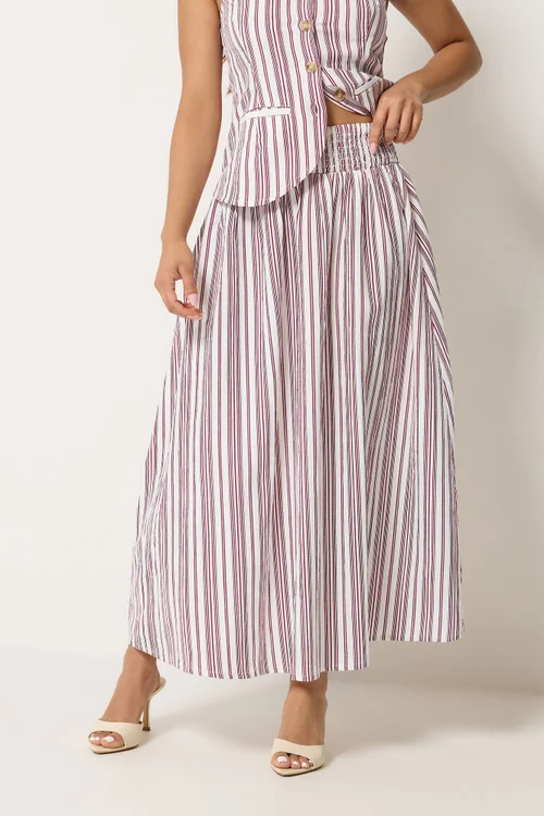 PixieGirl Petite Burgundy Red Stripe Maxi Skirt - 10 Image 2