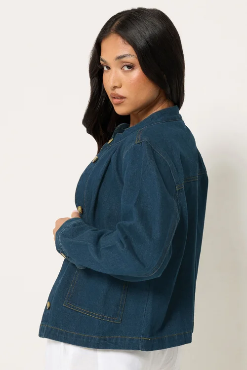 PixieGirl Petite Indigo Blue Collarless Denim Jacket - 12 Image 4