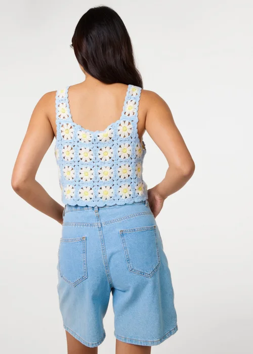 Pink Vanilla Blue Daisy Crochet Crop Top - S/M Image 4