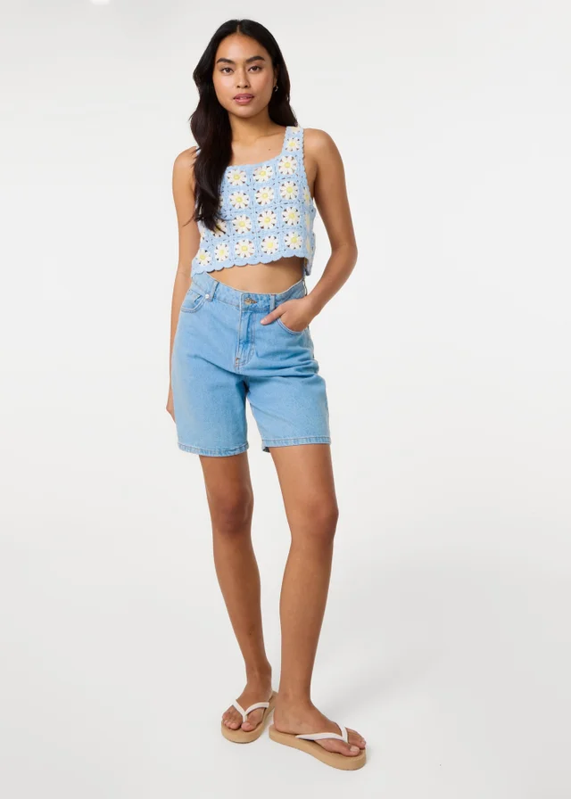 Pink Vanilla Blue Daisy Crochet Crop Top