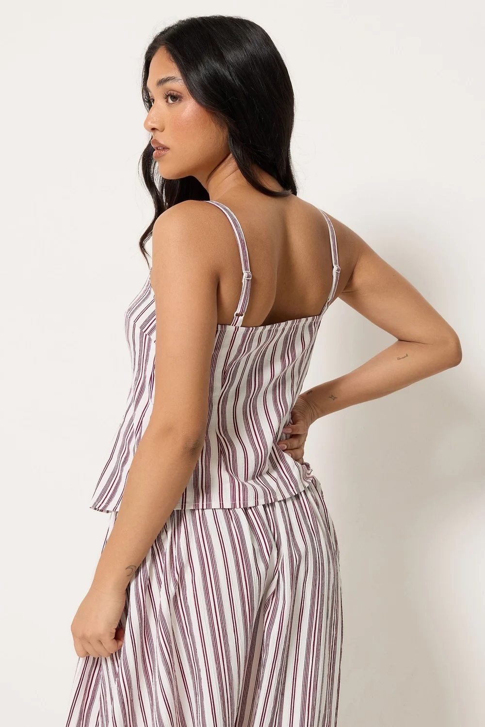 PixieGirl Petite Burgundy Red Stripe Button Cami Top - 6 Image 3