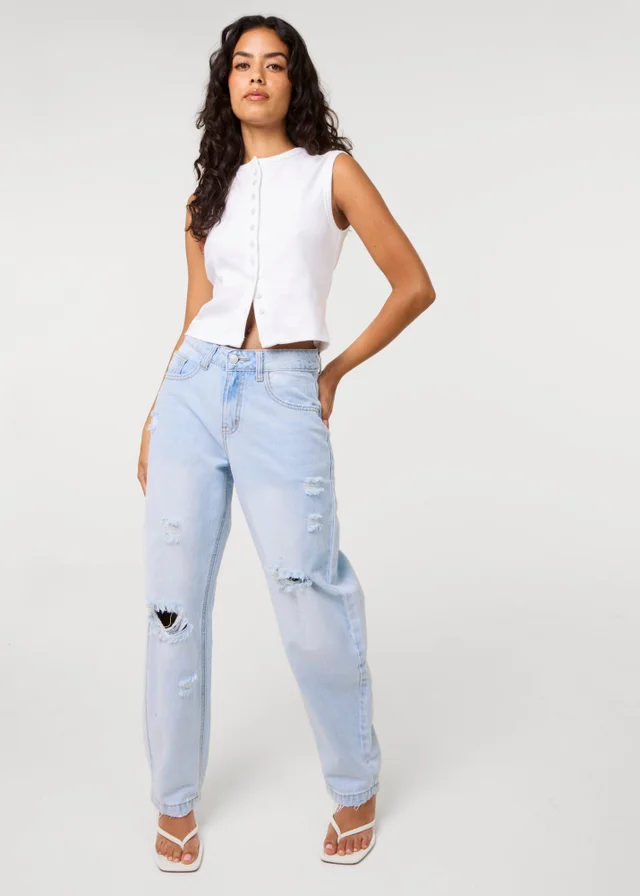 Pink Vanilla Blue Ripped Washed Barrel Jeans